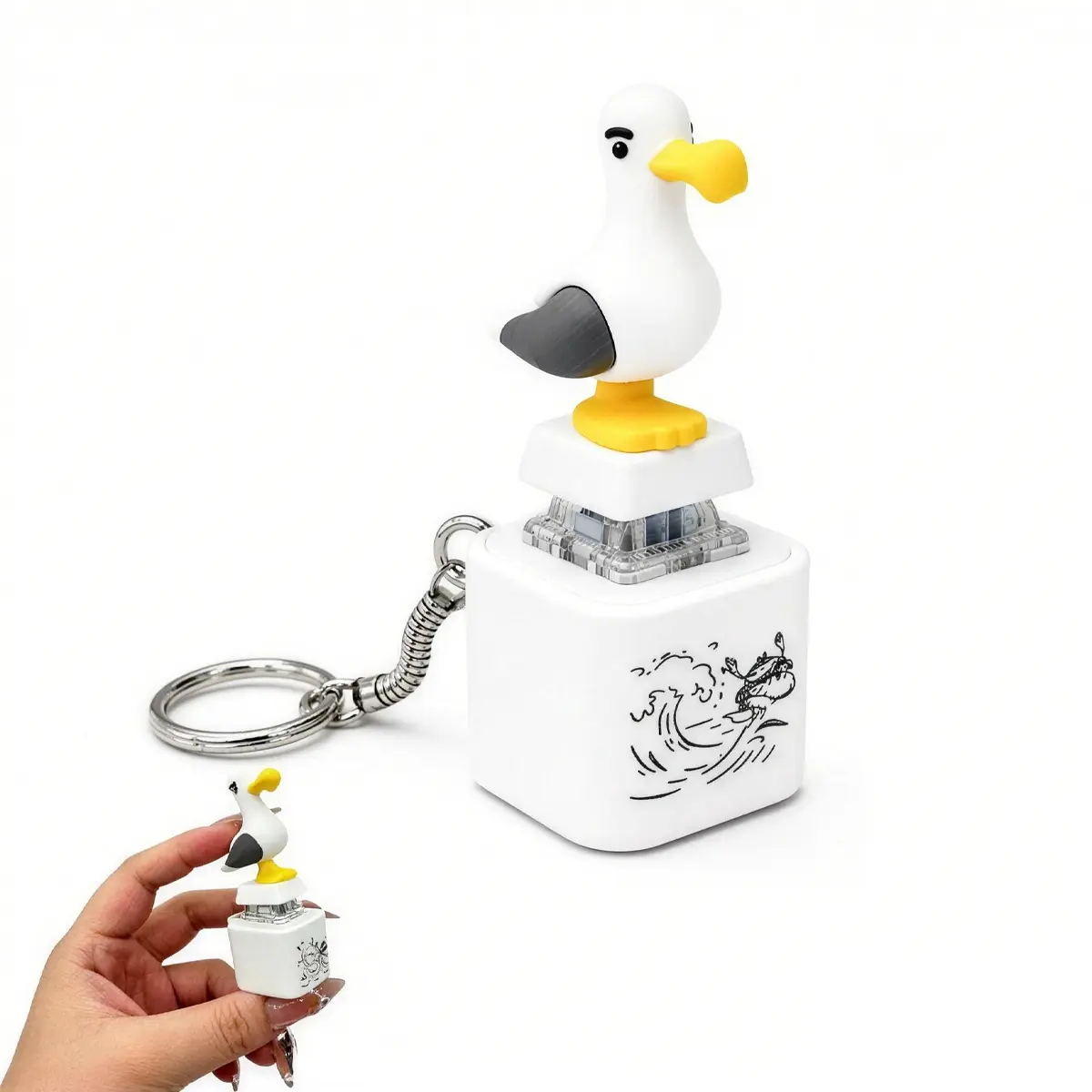 Cute Seagull MINE! Button Keychain-Real Sound & LED Light, Funny Interactive Gift for Friends & Family