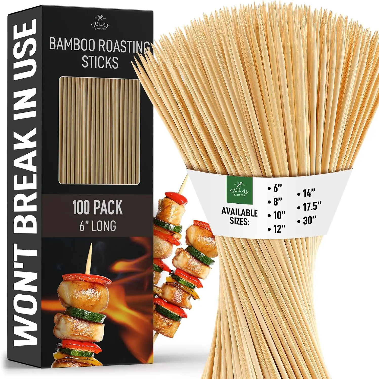 100-Pack Natural Bamboo Skewers – 6" Durable 4mm Roasting Sticks for BBQ, Grilling, Kabobs, Chocolate Fountain, Fruits & Crafts