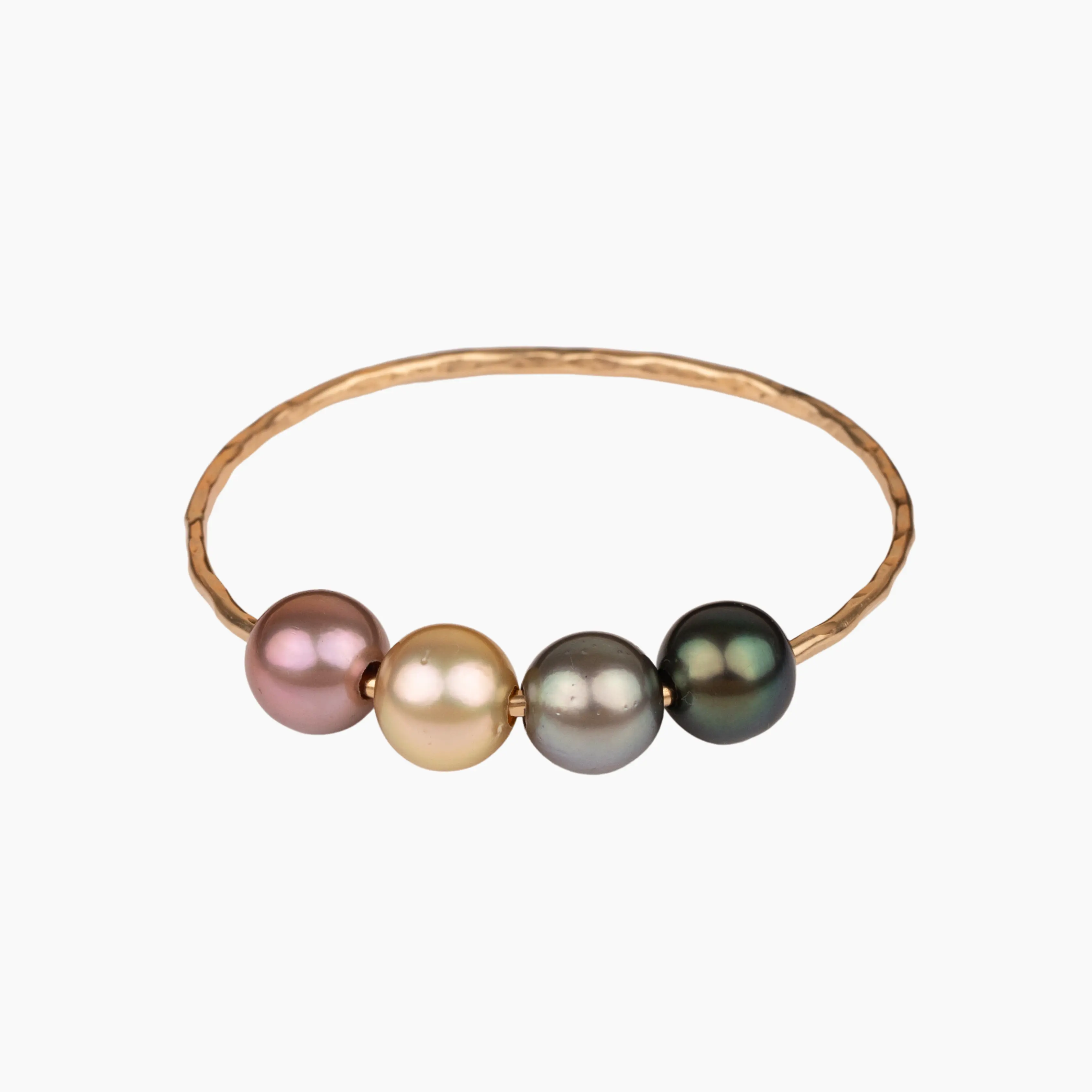 Classic Quad Pearl Bangle, 11mm Hawaii-Style Golden Edison & Tahitian Pearl Jewelry Accessory, Hand Hammered, Natural And Unique, South Sea Pearl
