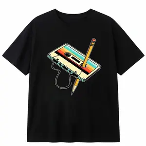 80S Cassette Tape Pencil 1980S Retro Nostalgic Music T-Shirt - Men'S Casual Round Neck T-Shirt The Fabric Is Comfortable And Breathable - Great Gift