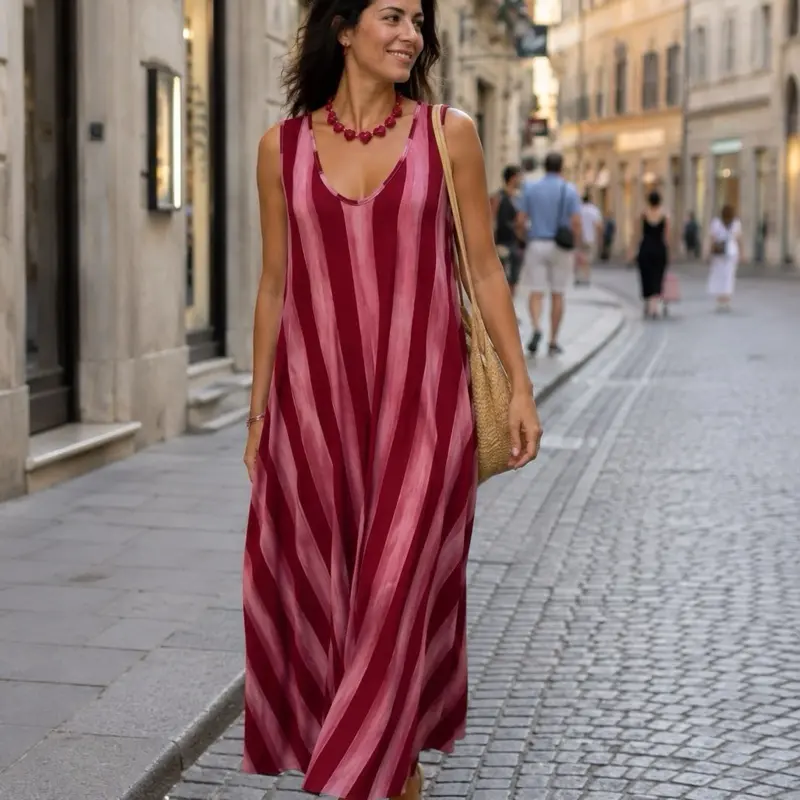 Italian Striped Maxi Dress | One Size | Effortless European Style