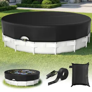Upgraded 18FT Round Pool Cover – Heavy-Duty Lock, Waterproof, Windproof, UV & Dust Resistant, Solar Cover inflatable