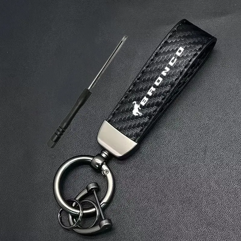 Bronco Car Keychain, Car Key Ring, Key Rings, Keyrings for Car Keys, Carbon Fiber Texture Design, PU Leather Material, Anti-Theft & Anti-Loss, Durable Accessory for Cars