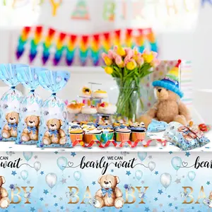 50/51pcs Teddy Bear Transparent Plastic Bags, Party Table Covers, Birthday Gift Wraps, Metal Twist Ties, Festival Party Supplies