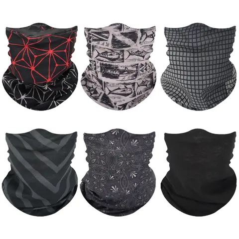 Haute Hooks 6-Pack Unisex Seamless No-Itch Neck Scarf - Breathable UV Shielding Face Mask, Geometric Headband, Bandana for Hunting, Walking, Raves