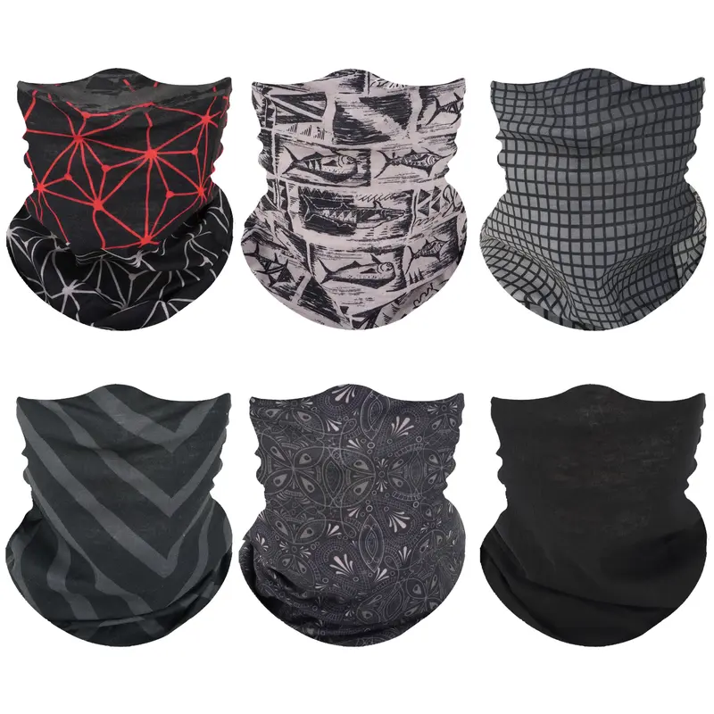 Haute Hooks 6-Pack Unisex Seamless No-Itch Neck Scarf - Breathable UV Shielding Face Mask, Geometric Headband, Bandana for Hunting, Walking, Raves