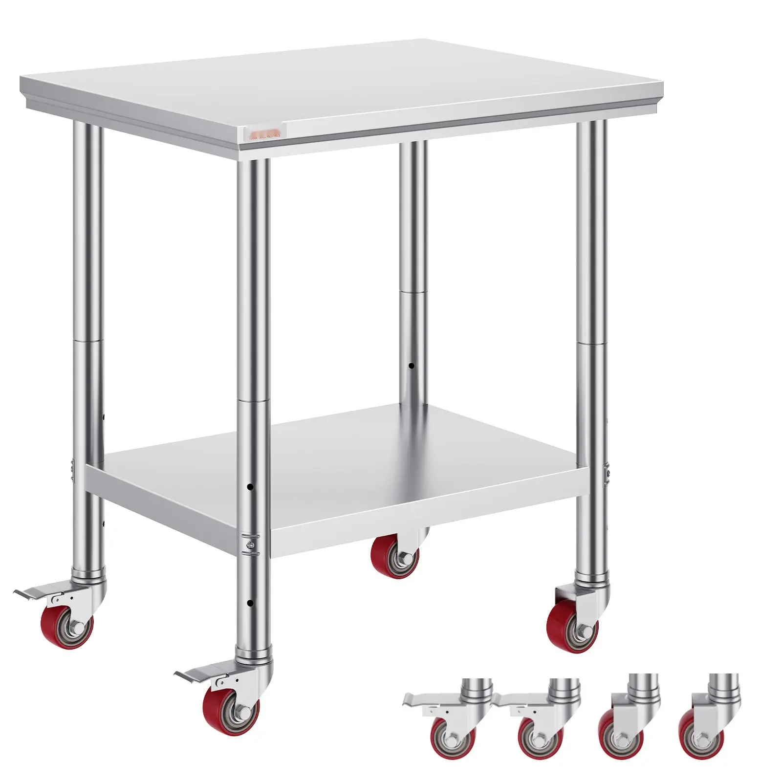 Stainless Steel Work Table With Wheels 24 X 30 Prep Table With Casters For Commercial Kitchen, Heavy Duty Mobile Workbench, Durable Stainless Surface, 33.8 Inch Height, Ideal For Food Prep, Catering, Bakery, And Kitchen Storage