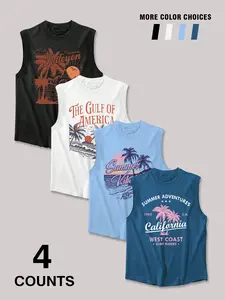Men's Vintage California Beach 4-Pack Sleeveless Tank Top – Trending West Coast Summer Streetwear, Viral Surf & Vacation Outfit (Multiple Colors)