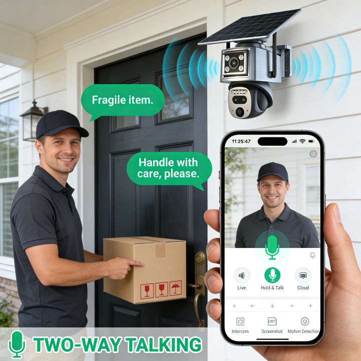 NiSee Triple-Lens Linkage Solar-Powered 4G Security Camera,10x Zoom,2K HD 360° View Pan,AI Motion Detection,Two-Way Audio,Color Night Vision,Waterproof,Outdoor Security Cctv Lens