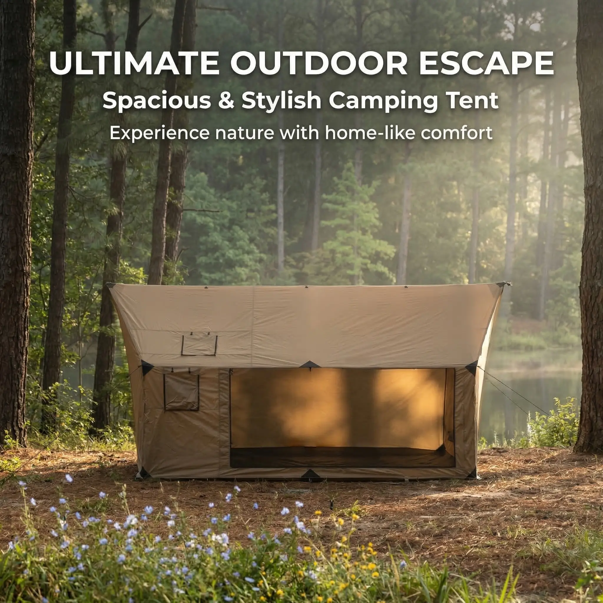 Hammock Hot Tent with Stove Jack and Double-Sided mesh Windows - Spacious, Versatile Wall Tent with Snow Skirt(No Poles)-Waterproof & Windproof, Ideal for Camping, Backpacking, Hiking