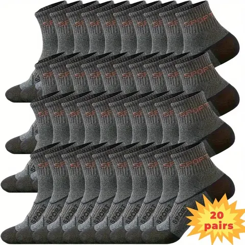 Men's 20-Pair Ankle-Length Athletic Socks - 1 Size Fits All, Breathable, Fast Dry, Moisture-Wicking, Reinforced Heel & Toes, Alphabet Letters Print, Bold Graphic Print, All Seasons, for Running & Casual Use, Ankle-Length Ankle Socks, Alphabet Letters Ankl