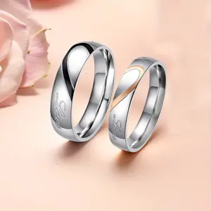 Elegant, Romantic, Exquisite Letter Heart Stainless Steel Couple Ring Suitable for Couples To Give Gifts, Anniversaries, Valentine's Day, Mother's Day, Perfect Holiday and Birthday Gift Accessories