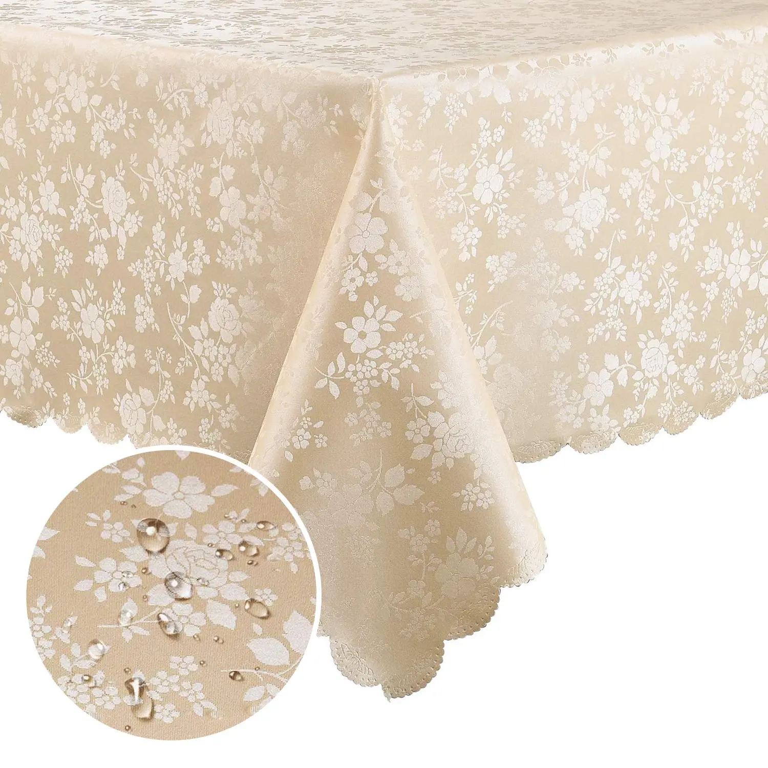 Elegant Embossed-Edges Warm Tone Classic Heavy-Duty Waterproof Vinyl Rectangle Tablecloth - Wipeable, Easy to Clean, Washable Cover for Kitchen, Holiday Decor