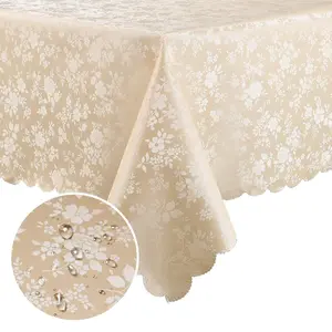 Elegant Embossed-Edges Warm Tone Classic Heavy-Duty Waterproof Vinyl Rectangle Tablecloth - Wipeable, Easy to Clean, Washable Cover for Kitchen, Holiday Decor