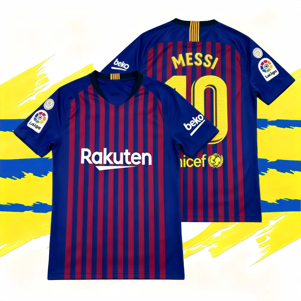 2018-19 Season Home NO.10 Messi Red and Blue Short-Sleeve Soccer Jersey