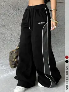 Unisex Wide Leg Sweatpants with Side Stripes, Los Angeles Print Casual Lounge Pants for Yoga, Gym and Streetwear, Sports Bottoms