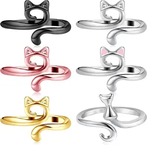 6 Pcs Adjustable Crochet Rings for Finger - Metal Yarn Guide Loop Accessories  for Knitting & Crochet Supplies - Cute Cat Kitty Ears Design - Practical DIY Crafts Tool