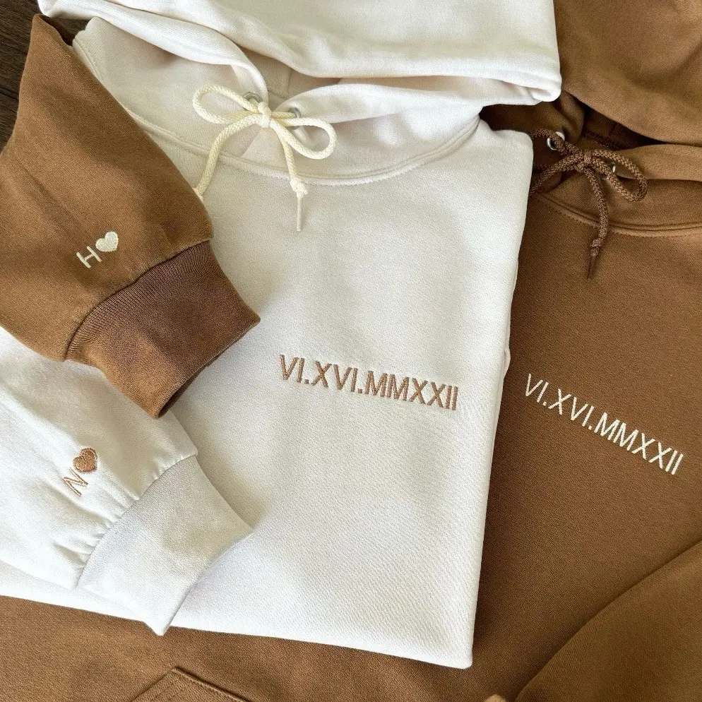 Custom Roman Numeral Hoodie Embroidered Menswear Minimalist Sweaters Tops