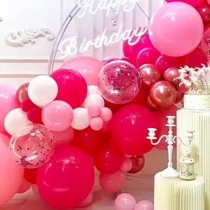 150pcs Pink Balloons Garland Arch Kit Hot Pink and White Confetti Balloons for Girls Princess Birthday Party Decorations Latex Pastel Pink Balloon for Baby Shower Baptism Backdrop Decor