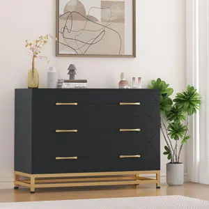Black Dresser for Bedroom with 6 Drawers, Modern Wood Dresser for Closet, Chest of Drawers for Bedroom, Nursery, Living Room, Hallway