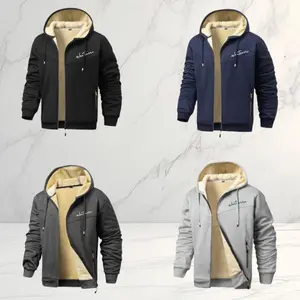 Men's Autumn Winter New Fleece Jacket Men's Fleece Lined Sweatshirt Reflective Strip Zip Up Hooded Casual Long Sleeve Coat Thick Warm Men's Jacket Suitable For Everyday Wear Comfortable And Versatile daily outdoor coats  winter jacket Outerwear Light Gray