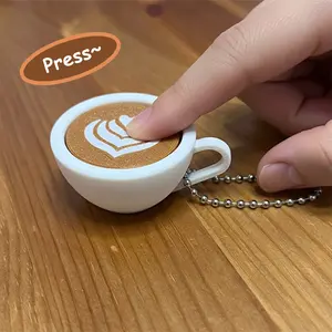 Cute Coffee Cup Keychain, Pull Flower Design, Stress Relief Clicker, Stress Relief Tool, Key Ring, Perfect Gift for Coffee Lovers, Fun Accessory