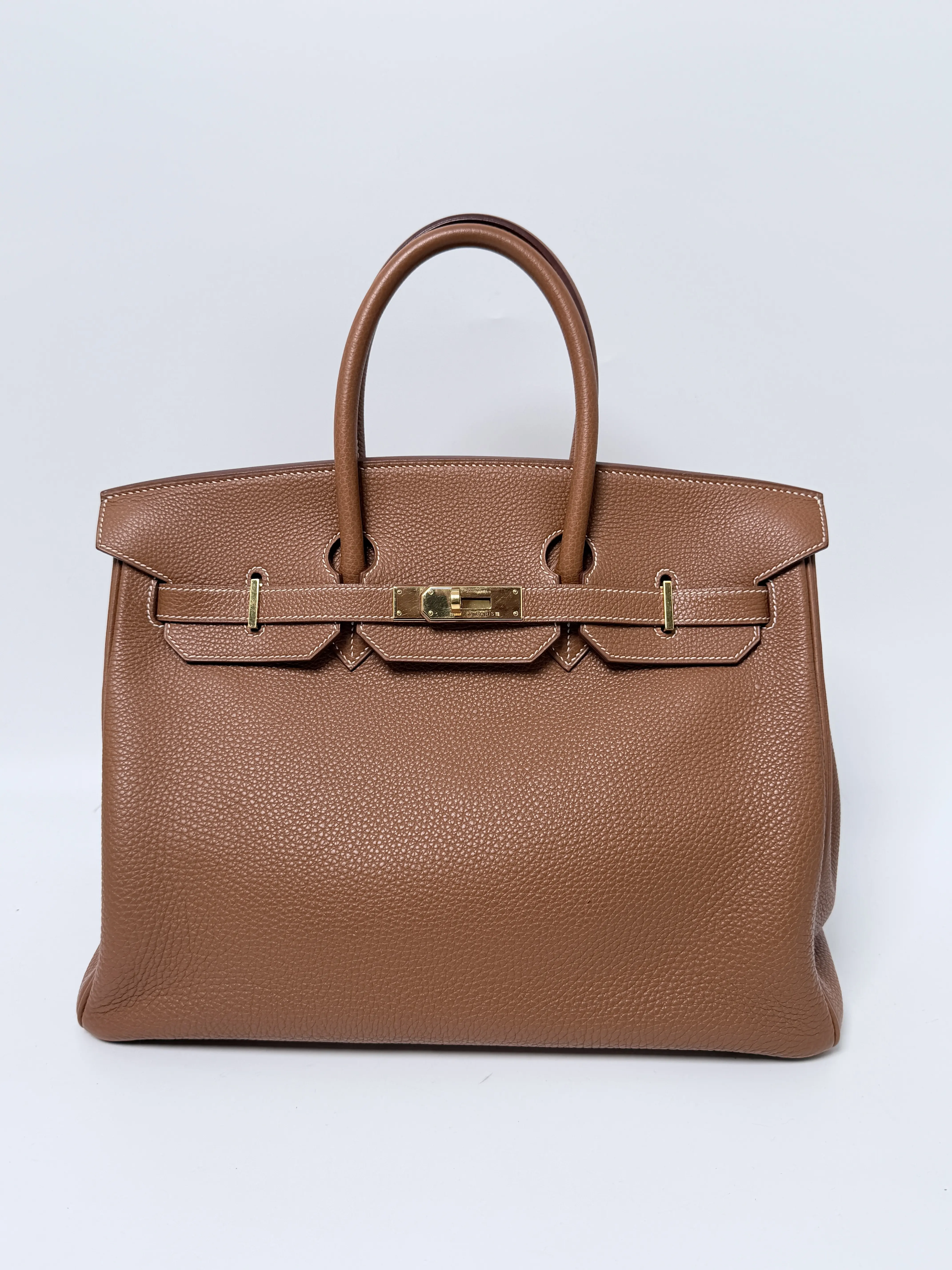 Pre-owned HERMÈS Leather Shoulder Bags Caramel Brown Togo Birkin 35 Tote Bag Top Handle Shoulder Handbag Gold Hardware FJ003HM