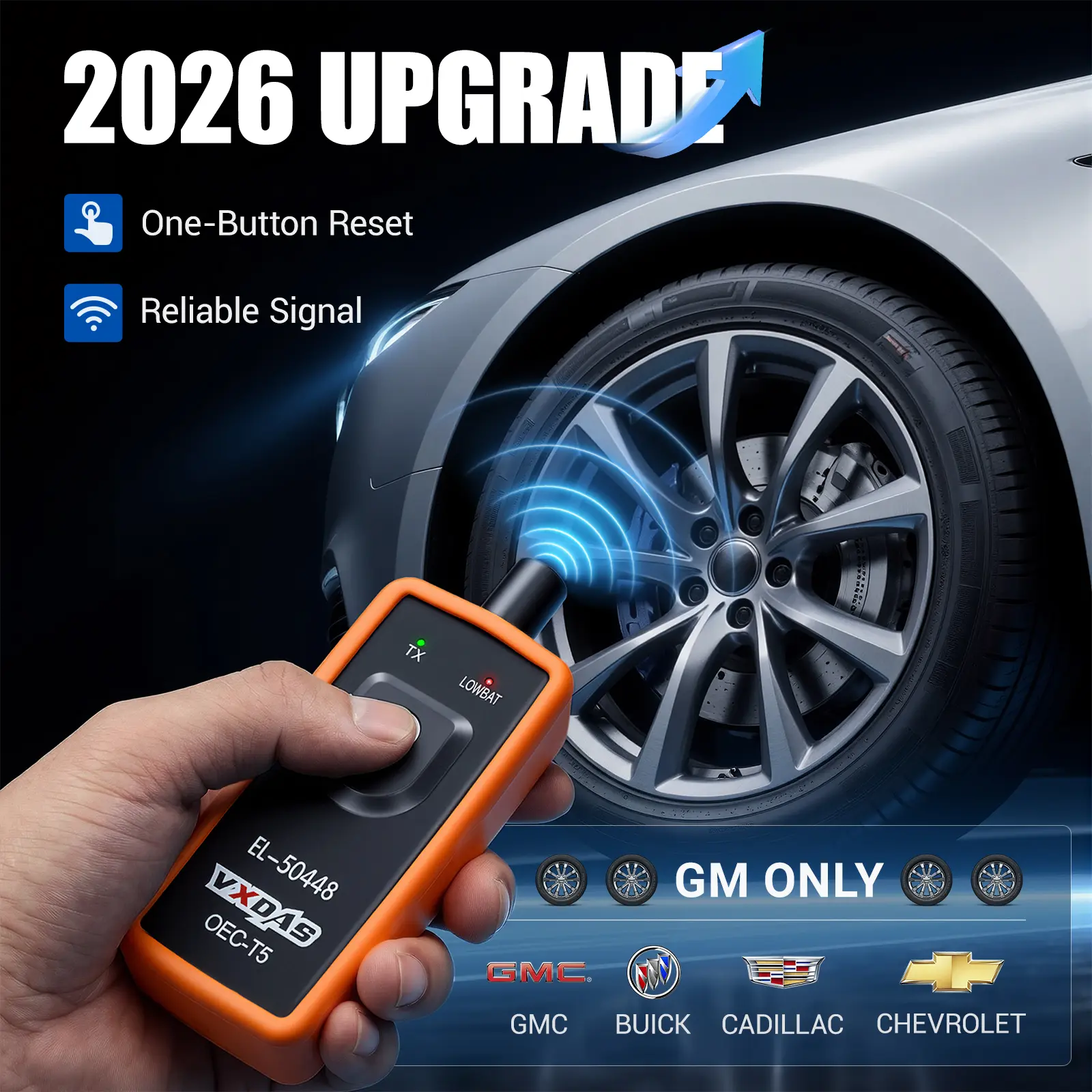 [GM Only] VXDAS EL-50448 315mhz TPMS Relearn Tool with Enig Board for GM Cars (2006-2026) - 1-Click Reset for Chevy, GMC, Buick, Cadillac, Accurate After Low Pressure/Leak Fixes, Essential for Tire Rotation & Seasonal Swap, Car Tire Pressure Tester