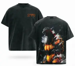 Women's Burning Godzilla Gojira Vintage Washed Short-Sleeve Graphic T-Shirt - Premium Cotton Seamless Straight Fit Oversized Streetwear Top, Retro Designer Apparel Gift for Godzilla Movie Fans, Shortsleeve, Tshirt