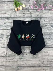 Zacatecas Embroidered Swaeatshirt, Mexico Culture Machine Embroidery, Pickaxe Mining