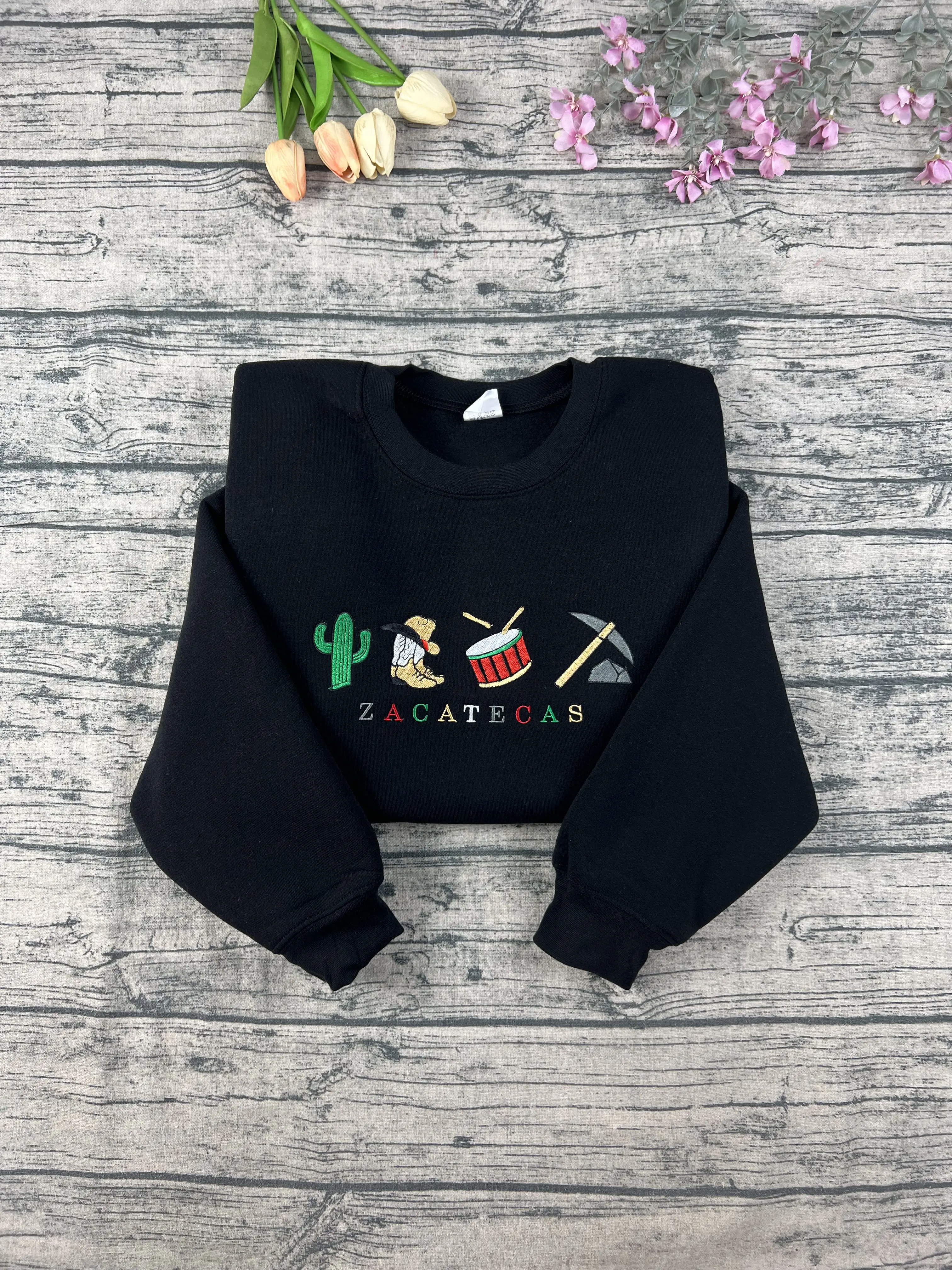 Zacatecas Embroidered Swaeatshirt, Mexico Culture Machine Embroidery, Pickaxe Mining