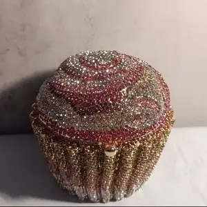 JL Crystal Cupcake Clutch - Sparkling Design with Colorful Accents and Gold Accent Button