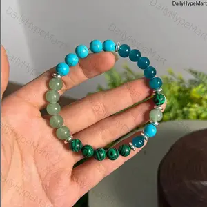 Anxiety Relief Mala Chite & Blue Turquoise Bracelet, Elastic for Calming Stress
