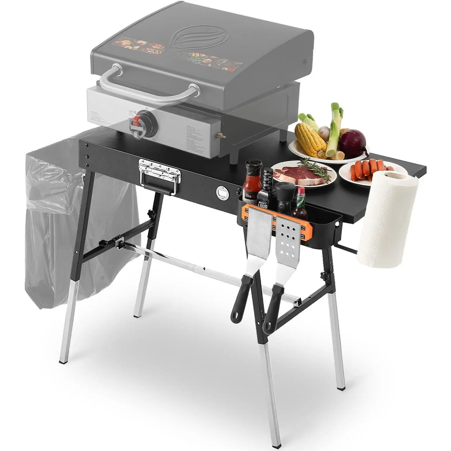 Grill Tables for Outside, Blackstone Griddle Stand with Trash Holder - Fit 17" or 22" Other Tabletop Grill, Folding Portable Ninja Grill Stand& Blackstone Table for Outdoor Tailgate, Camping
