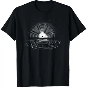 Vinyl Music Record Lovers T-Shirt for Collectors with Moon Design
