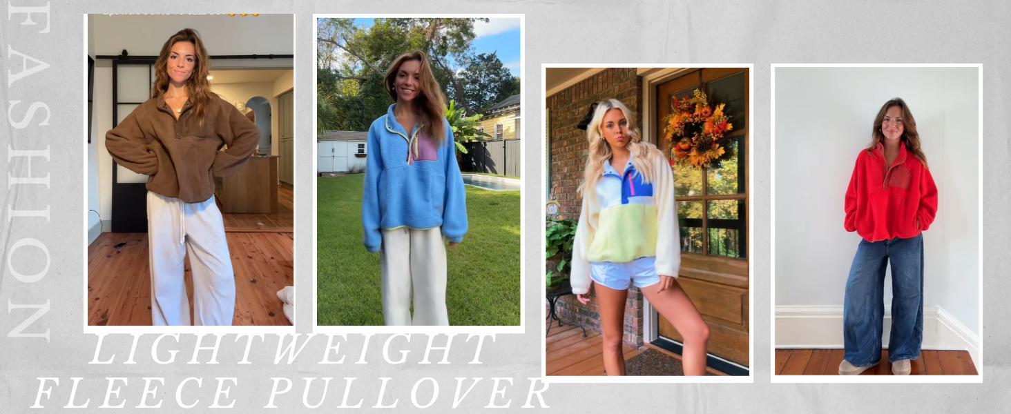 Mundoven Womens Fuzzy Fleece Pullover Sherpa Sweatshirt Long Sleeve Button Down Sweater Winter Fleece Jacket with Pockets Womenswear