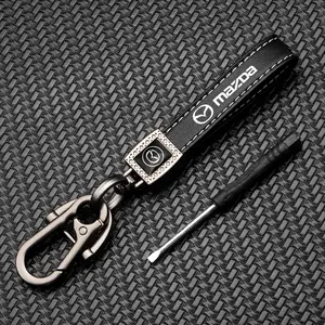 Mazda Car Metal Leather Embroidered Keychain, Embroidered Logo Key Ring, Personalized Car Emblem Key Holder, Creative Decoration Accessory