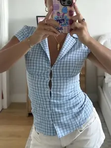 Street Style Plaid Button-Up Shirt, Fitted Design, Casual Wear, Perfect for Daily, Trendy Fashion Piece
