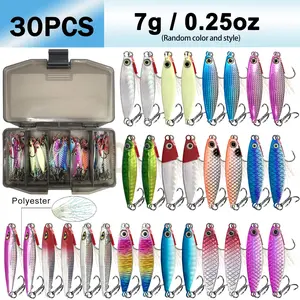 30pcs Double Hook Metal Jigs, 5 Sizes 7g/10g/15g/20g/30g, Metal Casting Clip Lures, Suitable for Saltwater and Freshwater Fishing, Fishing Tackle Kit