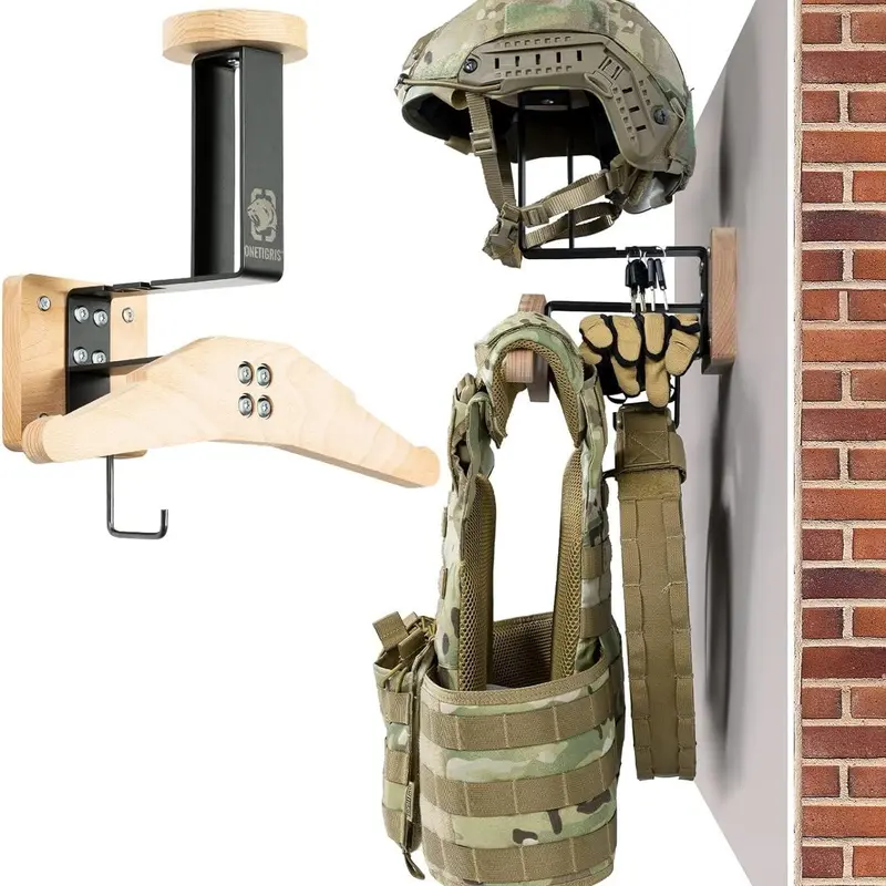 OneTigris Wooden & Metal Gear Wall Mount – Organiser Racks with Hangable Hooks for Hanging Keys and Gloves, Perfect for Motorcycle Enthusiast