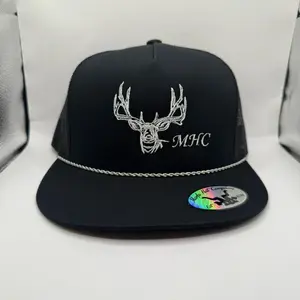 Mule Deer Hat - Black with White Mule Deer Design, Adjustable Fit, Ideal for Outdoor Activities