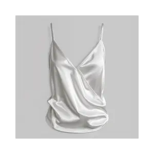 Women's Silk Satin V-Neck Tank Top - Chic, Lady-Focused, Simple Everyday Casual Sleeveless Camisole Blouse for Summer Minimalist Womenswear
