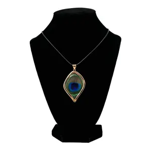 Peacock Feather Pendant on Black Necklace