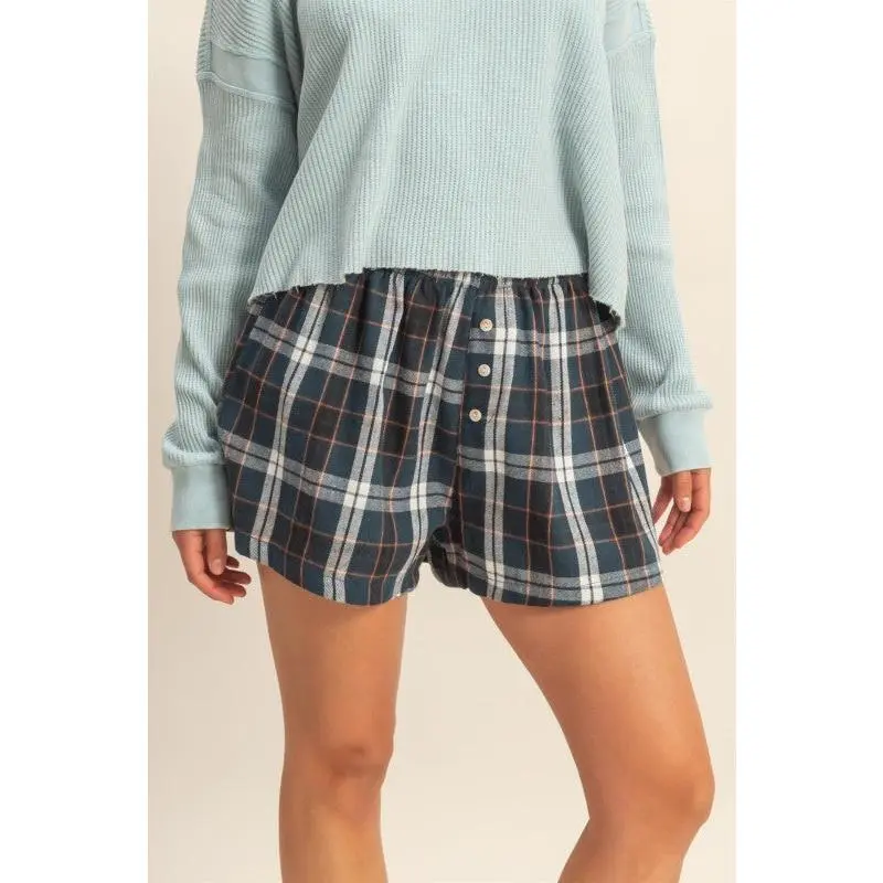 Plaid Button Front Pleasantly Boxer Style Flannel Shorts