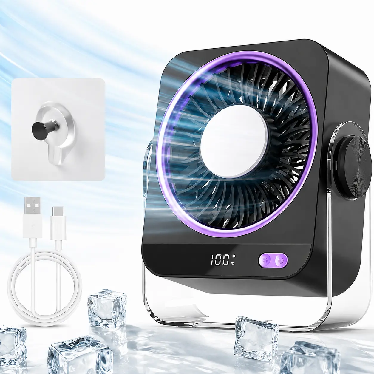 Rechargeable USB Desk Fan with Cooling Function, 199 Speed Turbo Airflow, 5 Speeds Quiet Digital Display, 180° Tilt Portable Small Personal Fan for Bedroom Office Travel Camping Cruise RV tiktok shop spring glow up