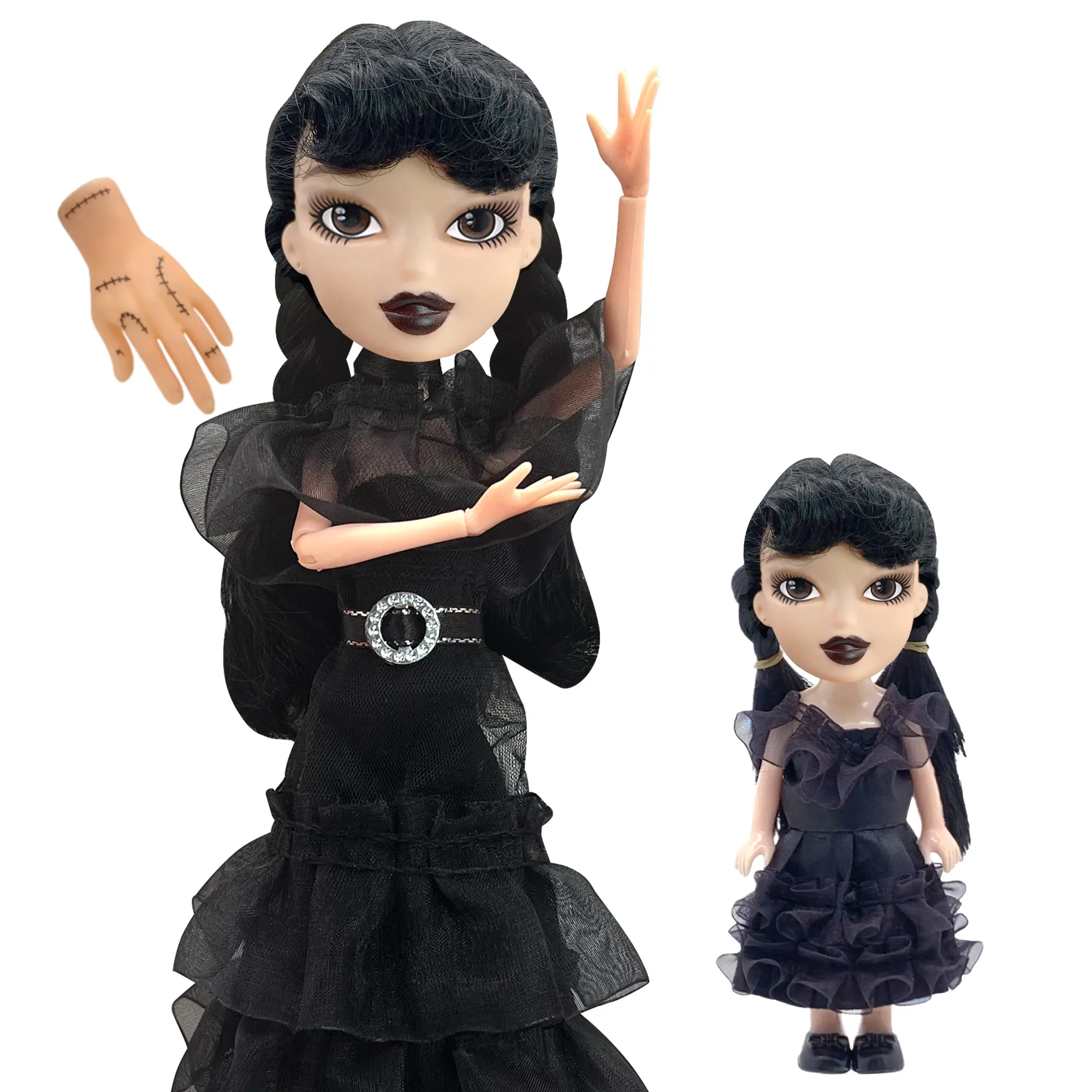 9 inch Black Dress Doll, Black Lip, and 6 inch Black Dress Doll, with Thing, wednesday Addams Dolls, Made to Move Dolls, Birthday Gifts for Kids Girls Fans, Holiday Toys