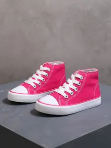 Girls' Kids Rose Red High-Top Canvas Shoes Spring Autumn New Rubber Sole Trendy Trainers Sports Sneakers White Laces School Casual Versatile Shoes