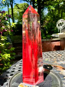 1PC Stunning Large Red Smelting Quartz Tower, Smelt Quartz Polished Carved, Mineral Specimen, For Home and Office Metaphysical Decoration Art Collect,Unique Christmas and Halloween Holiday Gifts.