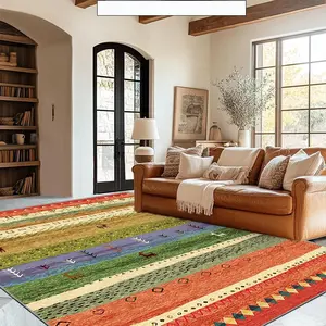 Bohemian Style Area Rug, 1 Count Colorful Non-slip Soft Floor Mat, Machine Washable Area Carpet for Home Living Room Bedroom Office Decor