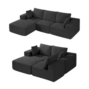 VEVOR Modular Sectional Sofa, L Shaped Modular Sofa with Chaise, Cloud Sectional Couch with High Rebound Sponge and Density, Upholstered Corduroy Couch with Cushion for Living Room, Bedroom, Black